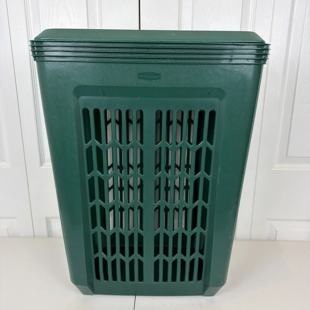 Rubbermaid Laundry Hamper Green 2986 1994 Lid 25x16x13 USA Large Vintage